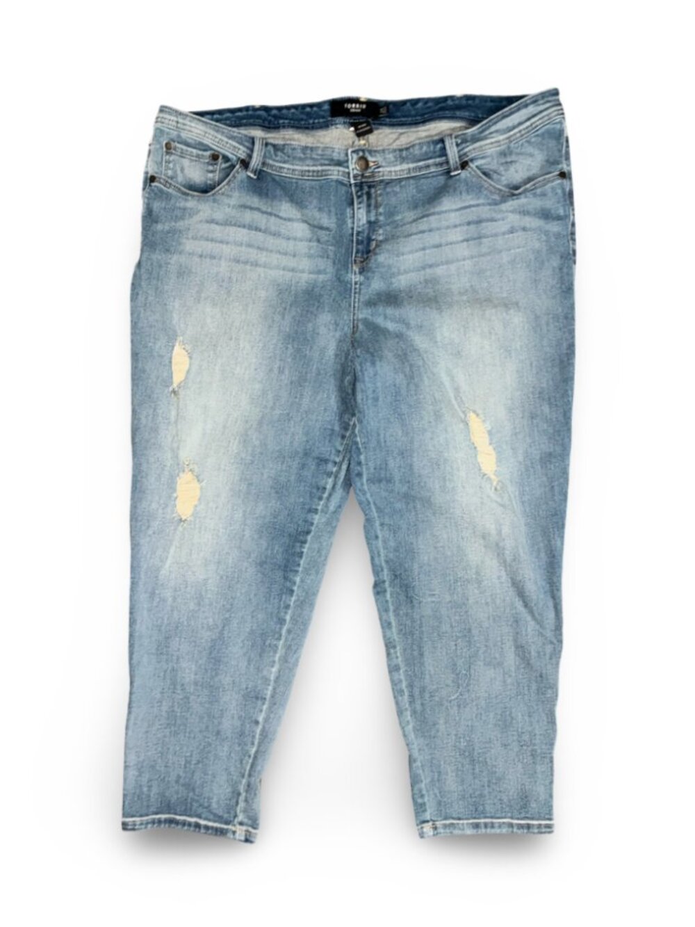 Sz.24*Torrid*Cropped Ripped-Up Blue Jeans--Hi-Rise